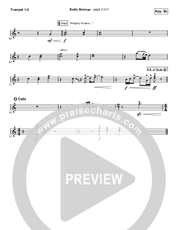 Battle Belongs (Choral Anthem SATB) Trumpet 1,2 (Phil Wickham / Arr. Cliff Duren / Mason Brown)