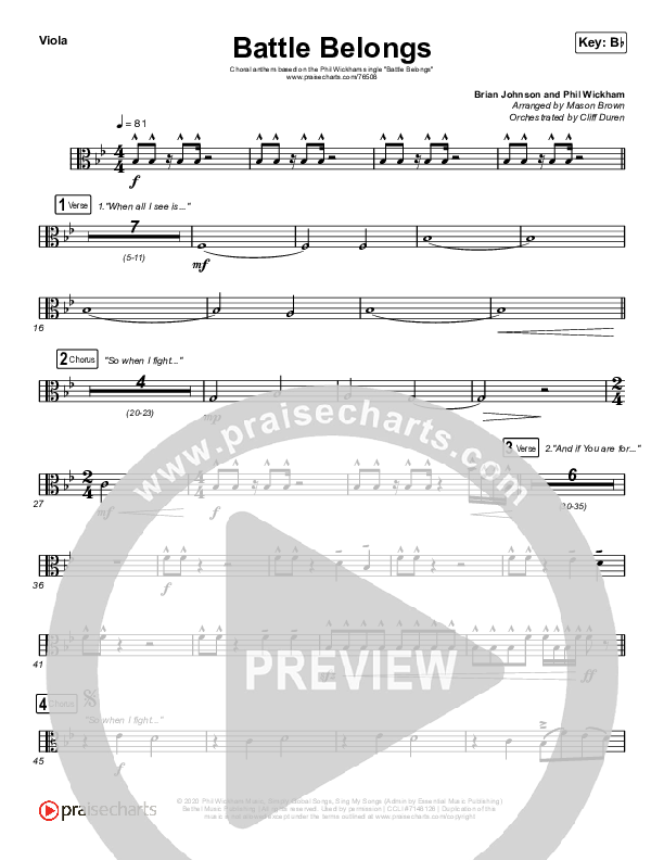 Battle Belongs (Choral Anthem SATB) Viola (Phil Wickham / Arr. Cliff Duren / Mason Brown)