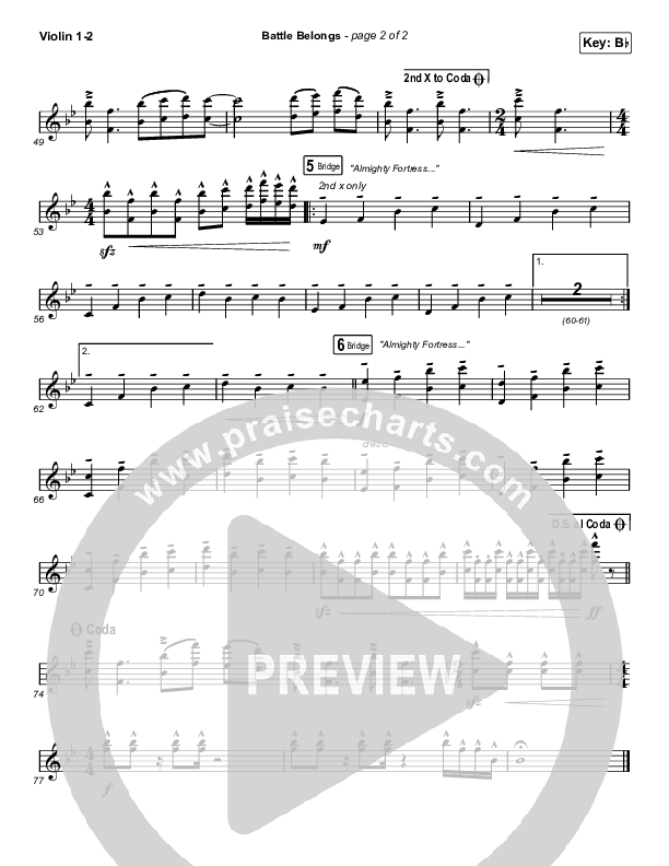 Battle Belongs (Choral Anthem SATB) Violin 1/2 (Phil Wickham / Arr. Cliff Duren / Mason Brown)