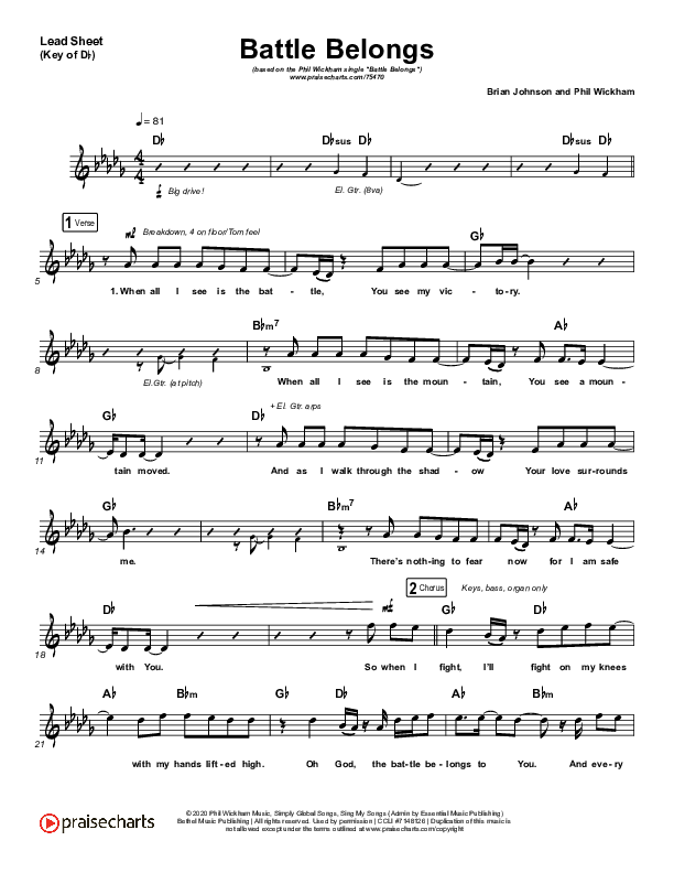 Battle Belongs (Choral Anthem SATB) Lead Sheet (Melody) (Phil Wickham / Arr. Cliff Duren / Mason Brown)
