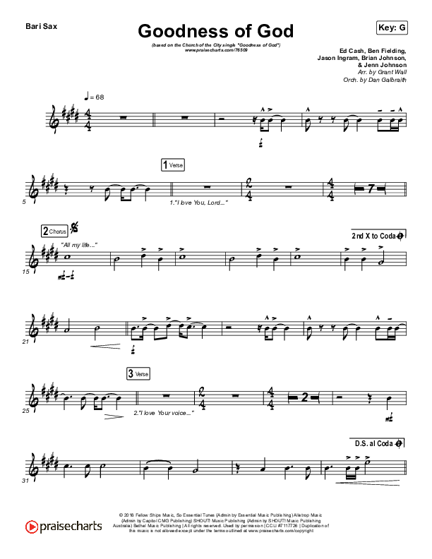 Goodness Of God Bari Sax (Church Of The City)