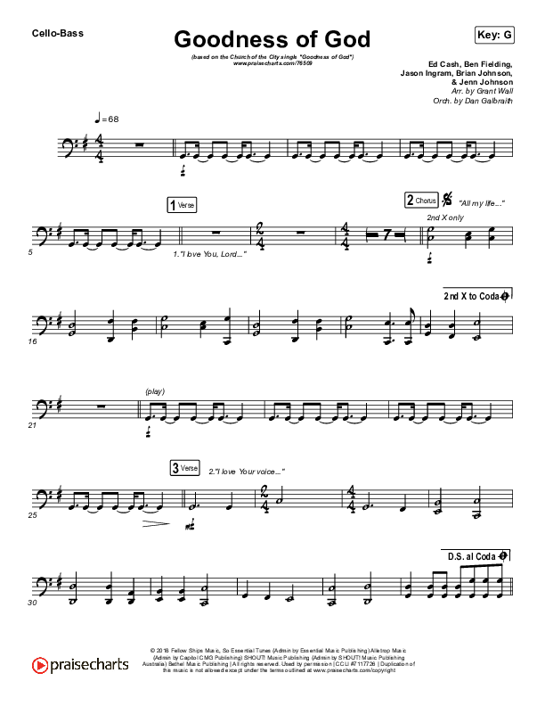 Goodness Of God Cello/Bass (Church Of The City)