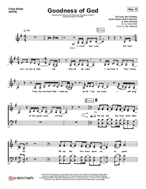 Goodness Of God Choir Vocals (SATB) (Church Of The City)