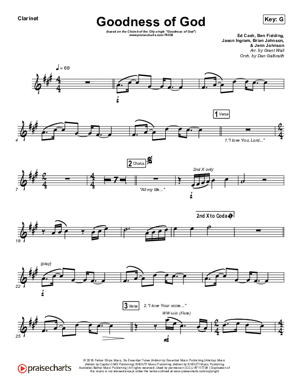 Goodness Of God Clarinet (Church Of The City)
