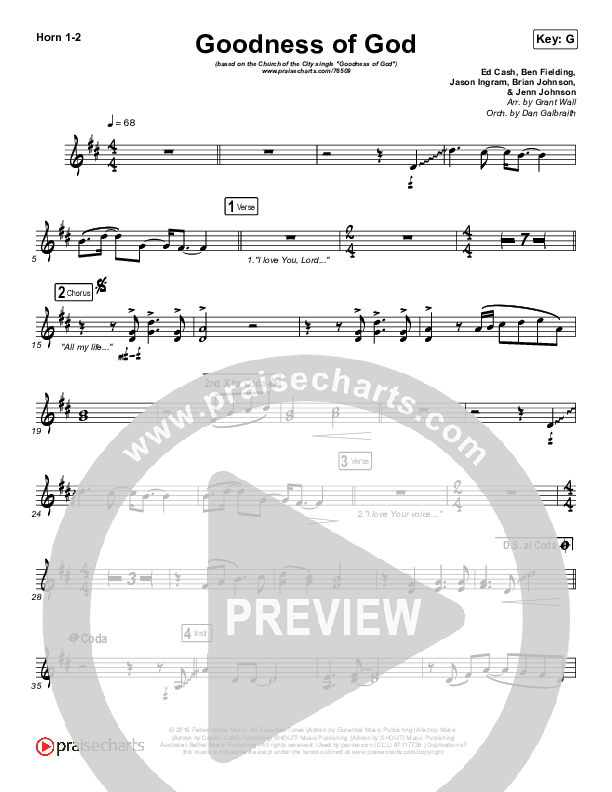 Goodness Of God French Horn 1/2 (Church Of The City)