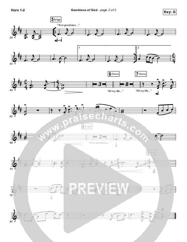 Goodness Of God French Horn 1/2 (Church Of The City)