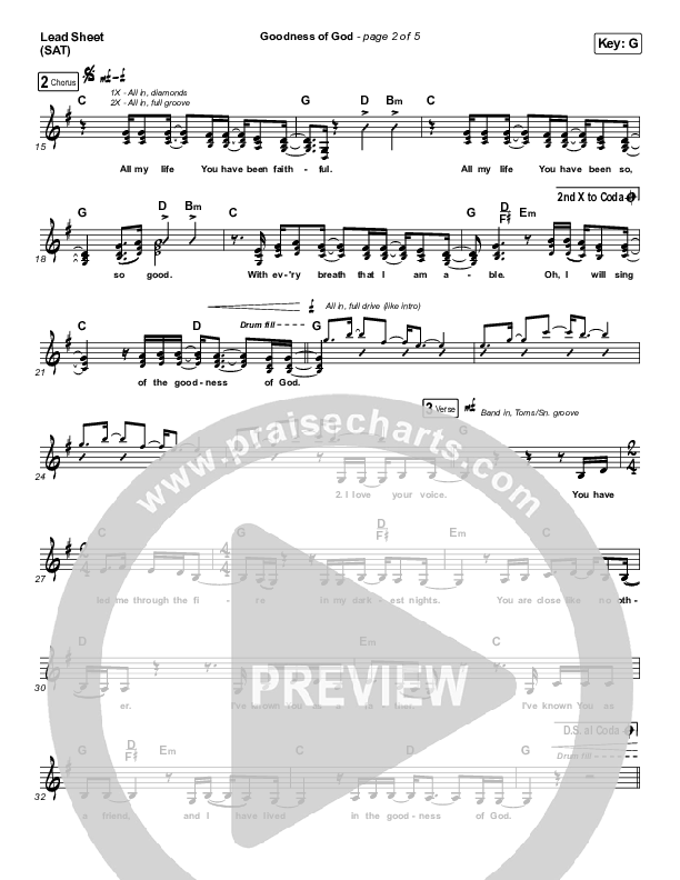 Goodness Of God Lead Sheet (SAT) (Church Of The City)