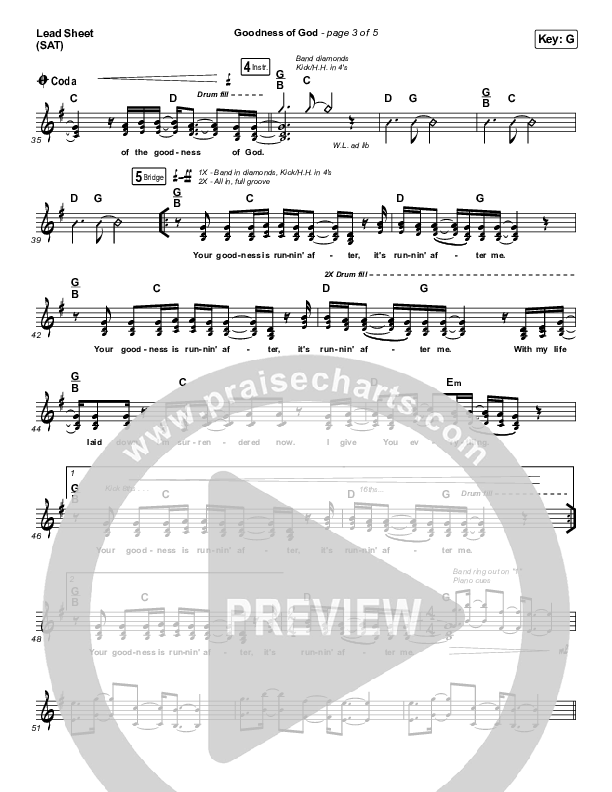 Goodness Of God Lead Sheet (SAT) (Church Of The City)