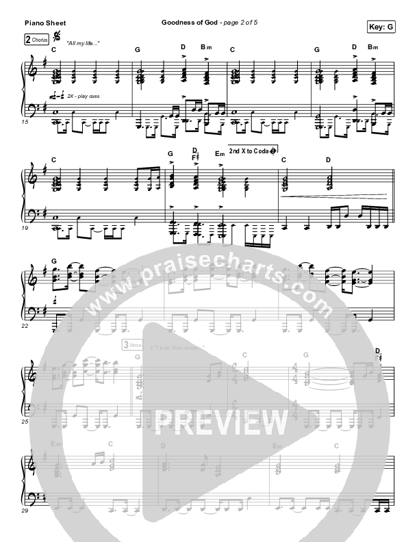 Goodness Of God Piano Sheet (Church Of The City)