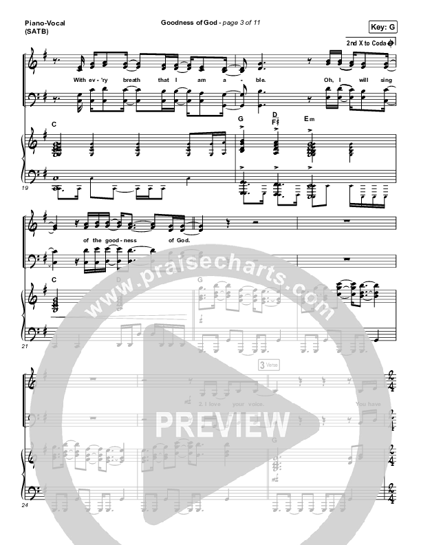 Goodness Of God Piano/Vocal (SATB) (Church Of The City)
