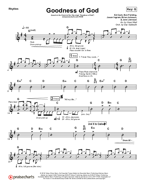 Goodness Of God Rhythm Chart (Church Of The City)