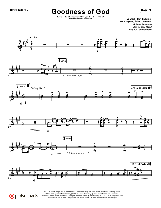 Goodness Of God Tenor Sax 1/2 (Church Of The City)
