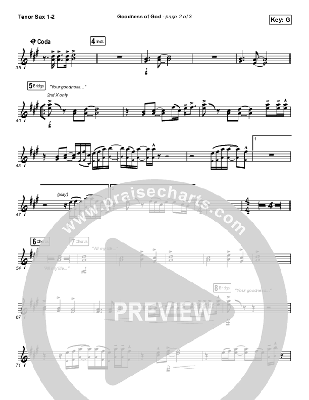 Goodness Of God Tenor Sax 1/2 (Church Of The City)