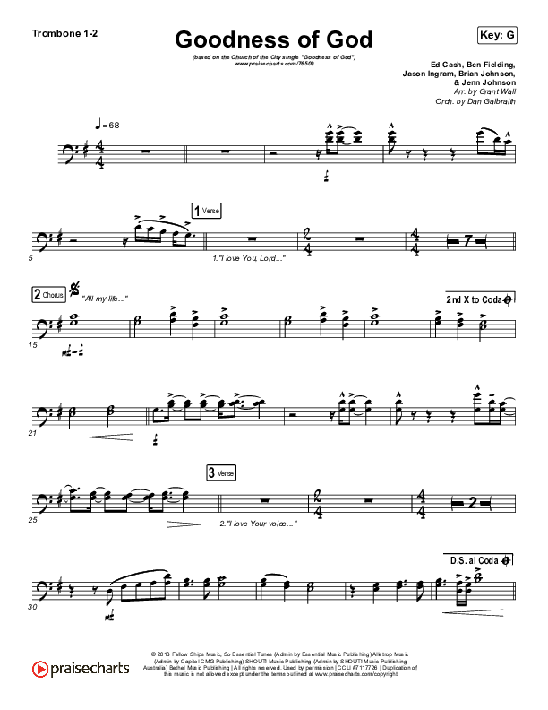 Goodness Of God Trombone 1/2 (Church Of The City)