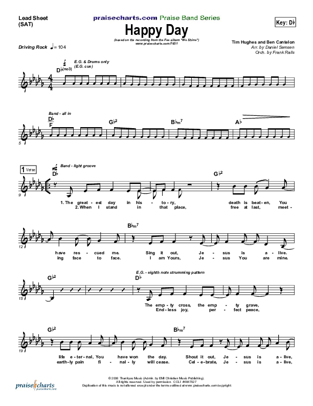 Happy Day Lead Sheet (SAT) (FEE Band)
