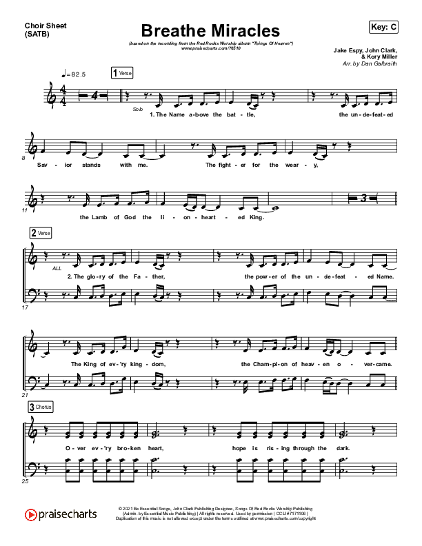 Breathe Miracles Choir Sheet (SATB) (Red Rocks Worship)