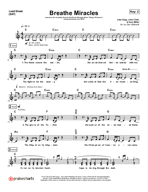 Breathe Miracles Lead Sheet (SAT) (Red Rocks Worship)