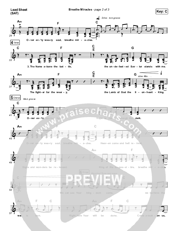 Breathe Miracles Lead Sheet (SAT) (Red Rocks Worship)