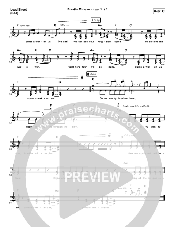 Breathe Miracles Lead Sheet (SAT) (Red Rocks Worship)