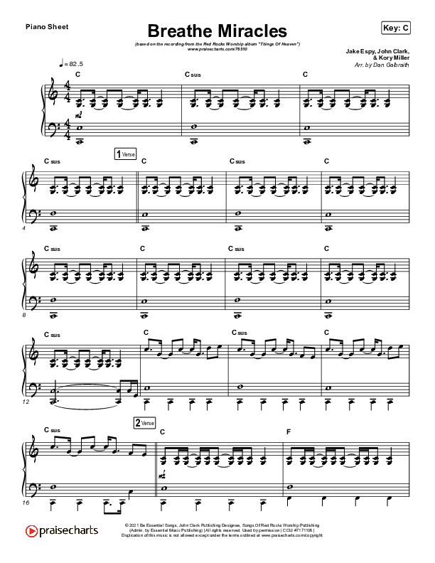 Breathe Miracles Piano Sheet (Red Rocks Worship)