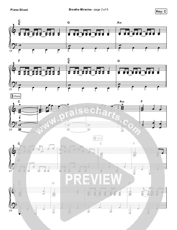 Breathe Miracles Piano Sheet (Red Rocks Worship)