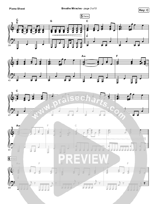 Breathe Miracles Piano Sheet (Red Rocks Worship)