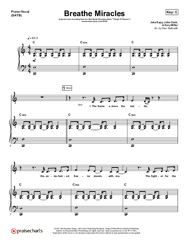 Breathe Miracles Piano/Vocal (SATB) (Red Rocks Worship)