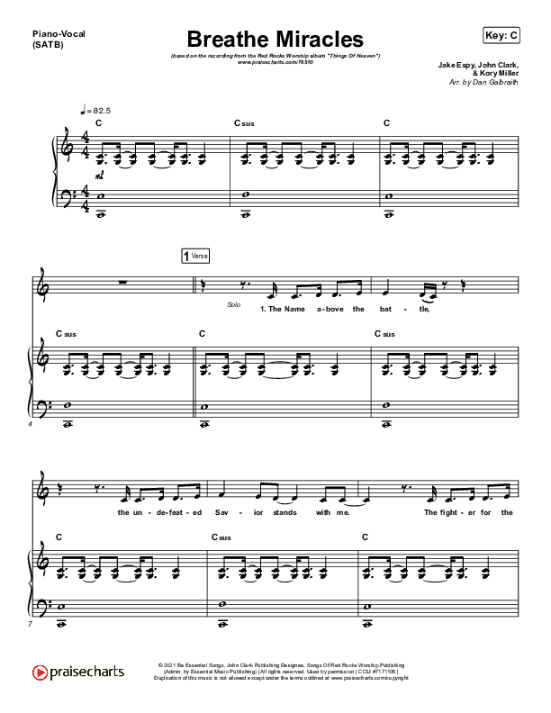 Breathe Miracles Sheet Music PDF (Red Rocks Worship) PraiseCharts