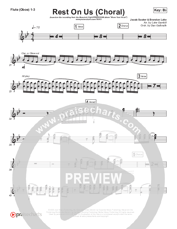 Rest On Us (Choral Anthem SATB) Flute/Oboe 1/2/3 (Maverick City Music / Arr. Luke Gambill)