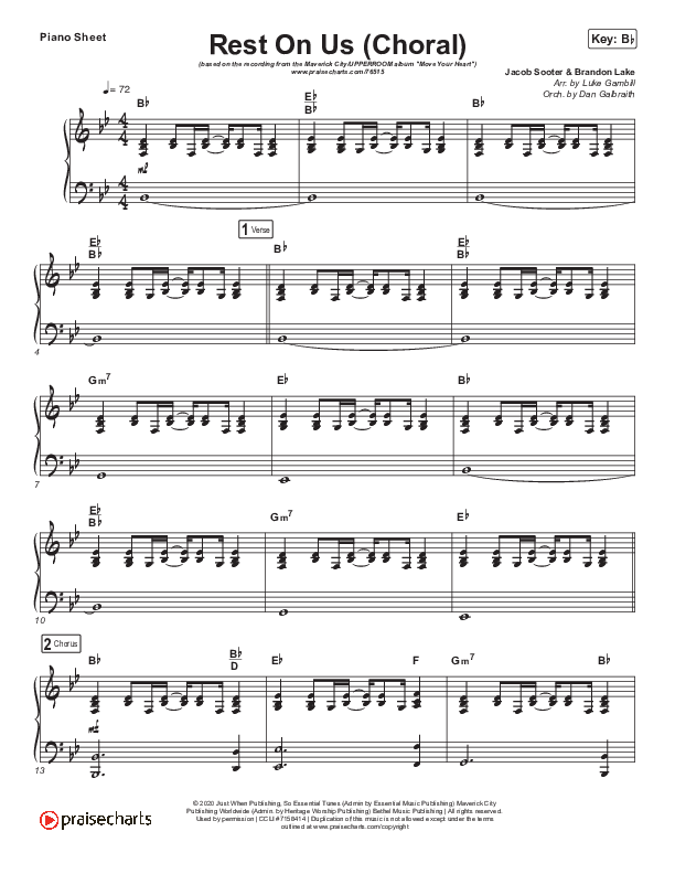 Rest On Us (Choral Anthem SATB) Piano Sheet (Maverick City Music / Arr. Luke Gambill)