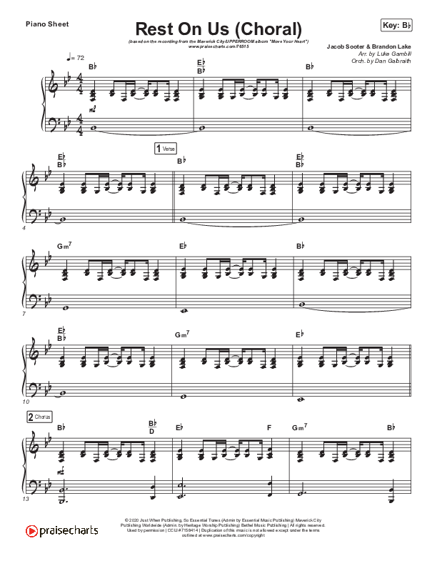 Rest On Us (Choral Anthem SATB) Piano Sheet (Maverick City Music / Arr. Luke Gambill)