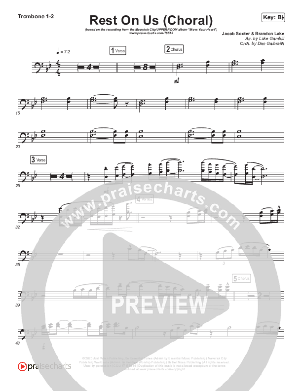 Rest On Us (Choral Anthem SATB) Trombone 1/2 (Maverick City Music / Arr. Luke Gambill)