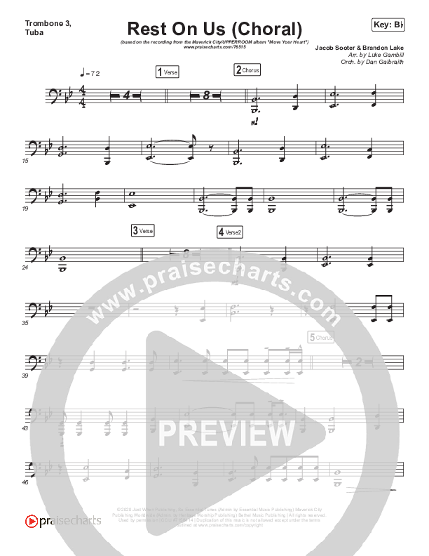 Rest On Us (Choral Anthem SATB) Trombone 3/Tuba (Maverick City Music / Arr. Luke Gambill)
