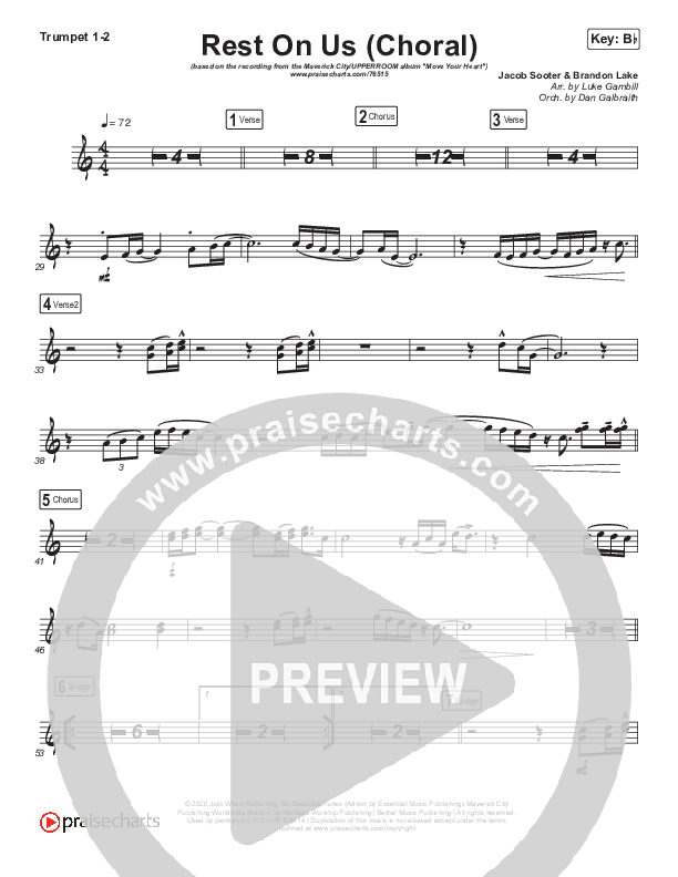 Rest On Us (Choral Anthem SATB) Trumpet 1,2 (Maverick City Music / Arr. Luke Gambill)