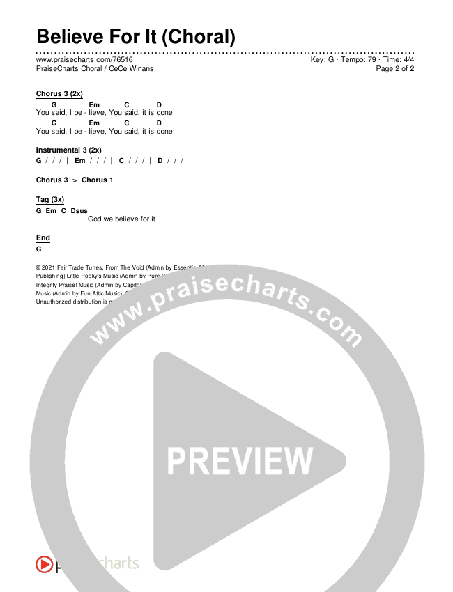 Believe For It (Choral Anthem SATB) Chords & Lyrics (CeCe Winans / Arr. Luke Gambill)