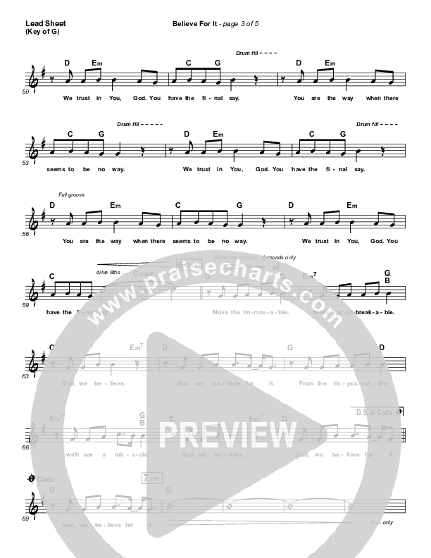Believe For It (Choral Anthem SATB) Lead Sheet (Melody) (CeCe Winans / Arr. Luke Gambill)