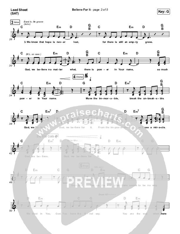 Believe For It (Choral Anthem SATB) Lead Sheet (SAT) (CeCe Winans / Arr. Luke Gambill)