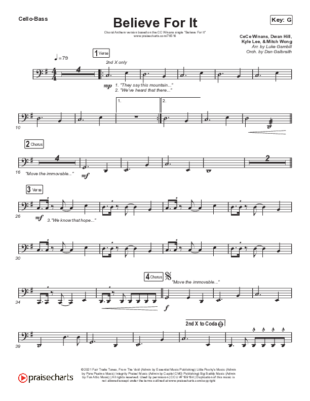 Believe For It (Choral Anthem SATB) Cello/Bass (CeCe Winans / Arr. Luke Gambill)