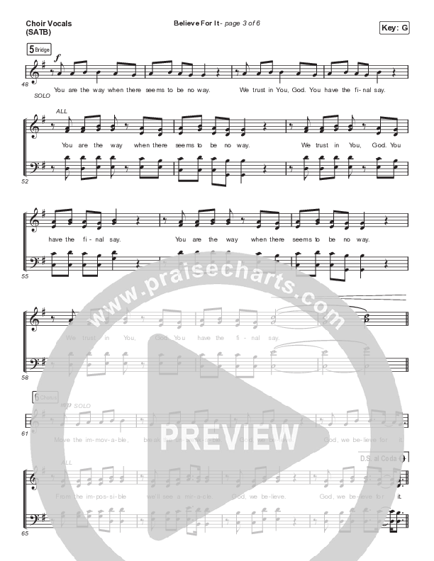 Believe For It (Choral Anthem SATB) Choir Sheet (SATB) (CeCe Winans / Arr. Luke Gambill)