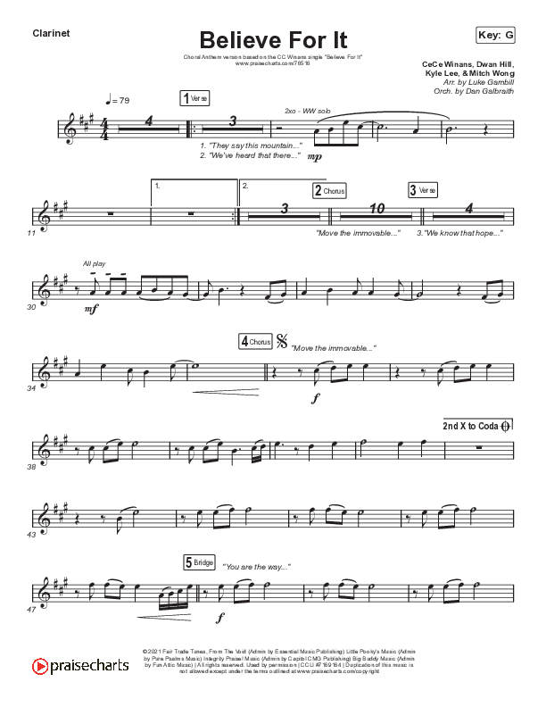 Believe For It (Choral Anthem SATB) Clarinet 1,2 (CeCe Winans / Arr. Luke Gambill)
