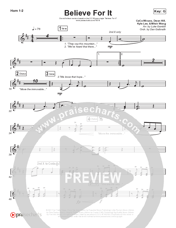 Believe For It (Choral Anthem SATB) French Horn 1,2 (CeCe Winans / Arr. Luke Gambill)