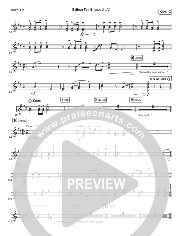 Believe For It (Choral Anthem SATB) French Horn 1,2 (CeCe Winans / Arr. Luke Gambill)