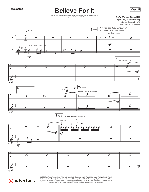 Believe For It (Choral Anthem SATB) Percussion (CeCe Winans / Arr. Luke Gambill)