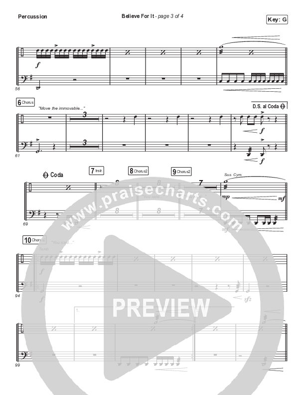 Believe For It (Choral Anthem SATB) Percussion (CeCe Winans / Arr. Luke Gambill)