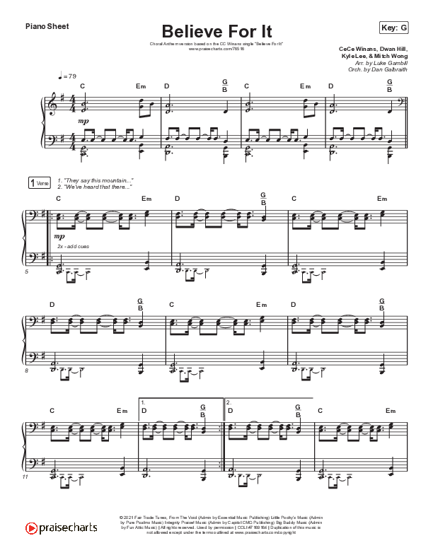 Believe For It (Choral Anthem SATB) Piano Sheet (CeCe Winans / Arr. Luke Gambill)