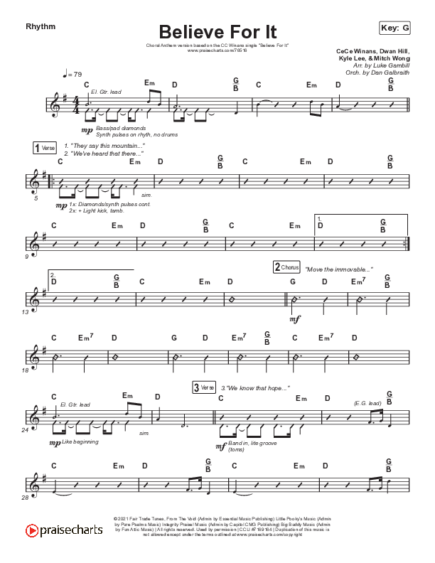 Believe For It (Choral Anthem SATB) Rhythm Chart (CeCe Winans / Arr. Luke Gambill)