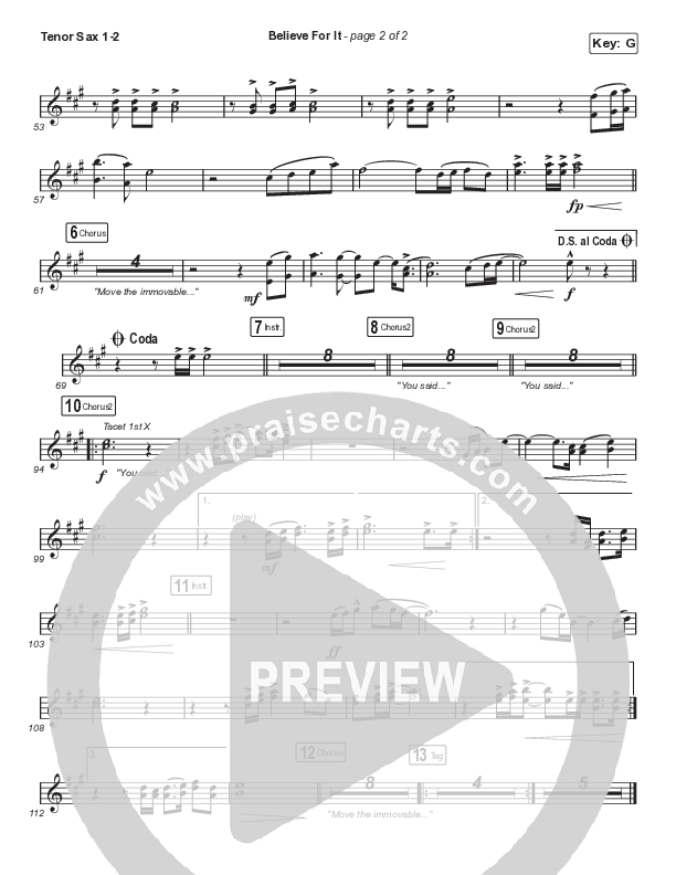 Believe For It (Choral Anthem SATB) Tenor Sax 1,2 (CeCe Winans / Arr. Luke Gambill)