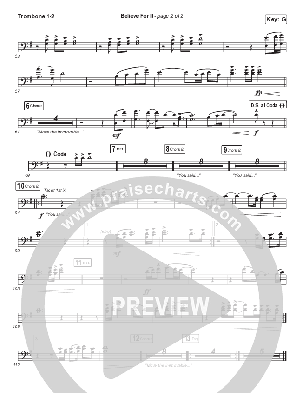 Believe For It (Choral Anthem SATB) Trombone 1,2 (CeCe Winans / Arr. Luke Gambill)