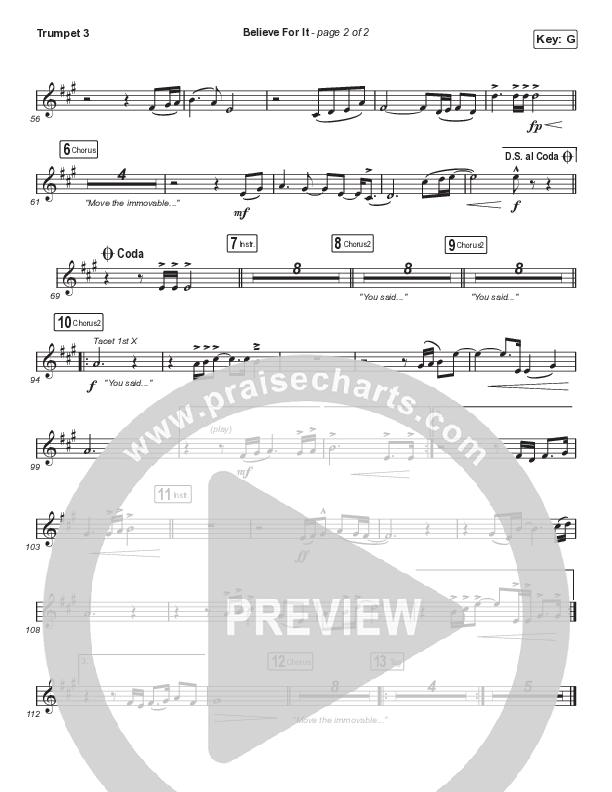Believe For It (Choral Anthem SATB) Trumpet 3 (CeCe Winans / Arr. Luke Gambill)