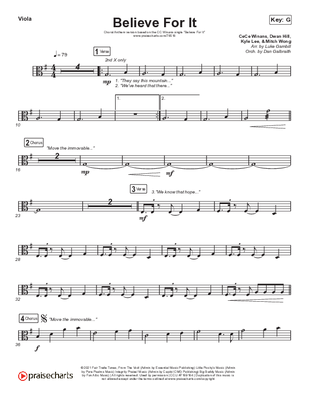Believe For It (Choral Anthem SATB) Viola (CeCe Winans / Arr. Luke Gambill)